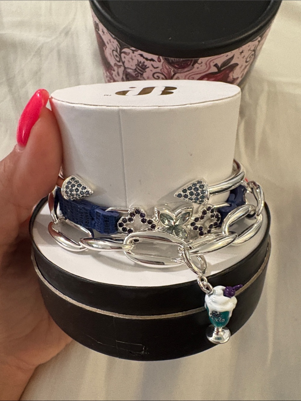 Navy and Silver Crystal Charm Bracelet with Sundae Charm